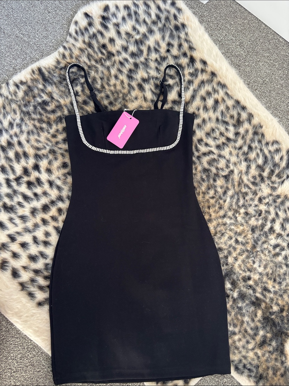 Edikted Black Rhinestone-Trim Mini Dress